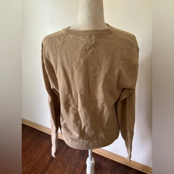 NWT Men’s J Crew Cotton piqué-stitch crewneck sweater, Size Medium, Camel